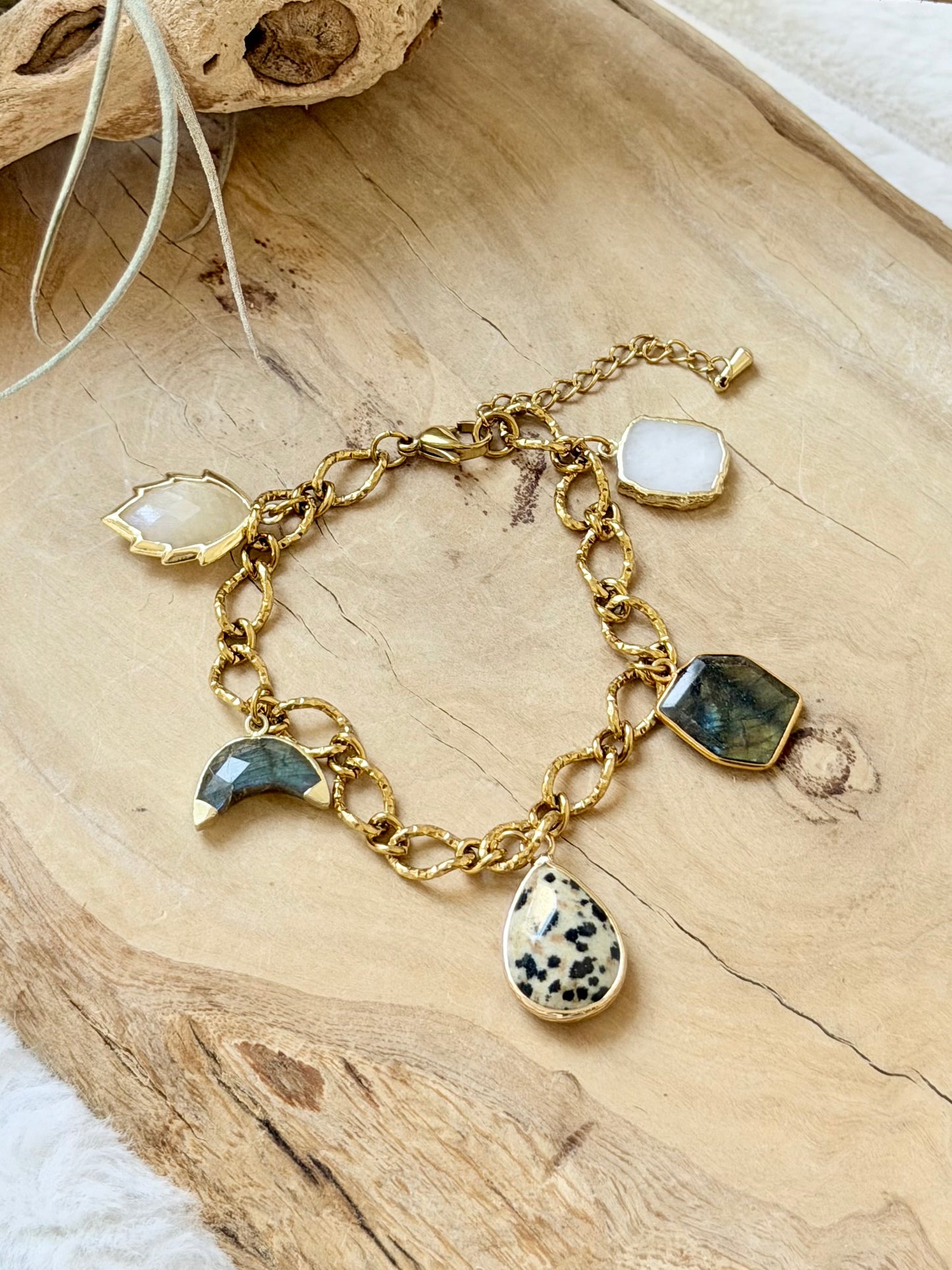 Gemstone + Gold Neutral Charm Bracelet