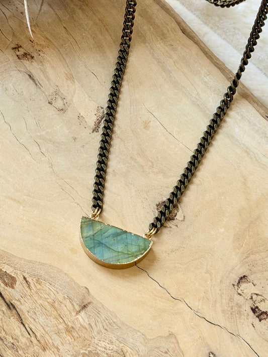Labradorite + Antique Brass Necklace