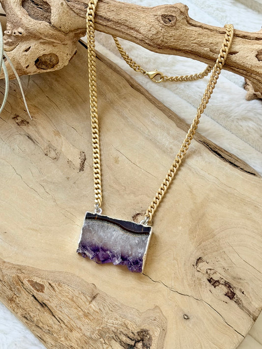 Amethyst Stalactite + Matte Gold Necklace