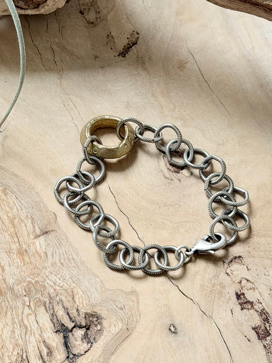 Gold Ethiopian Wollo Ring + Antique Silver Bracelet