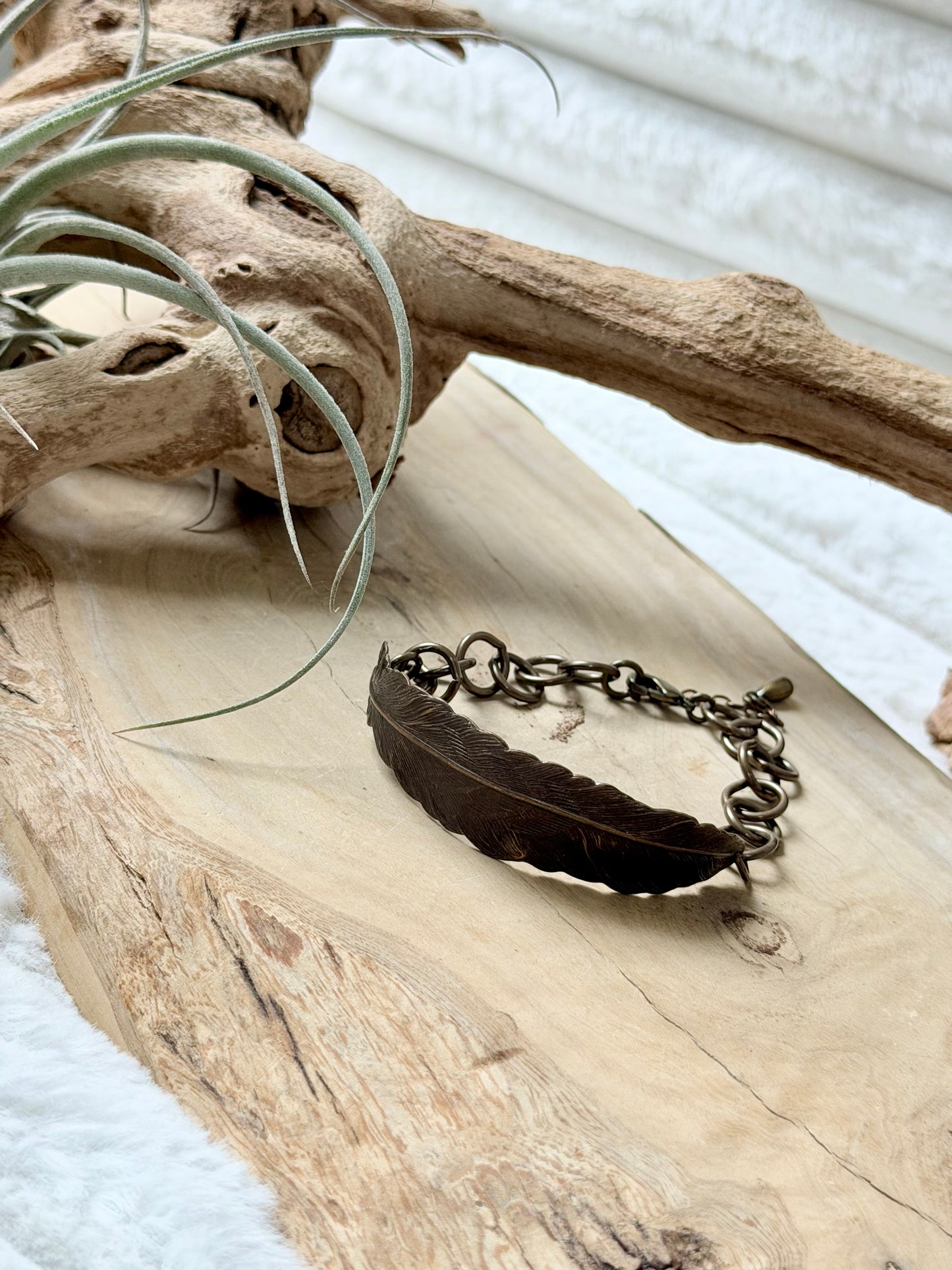 Antique Brass Feather Bracelet