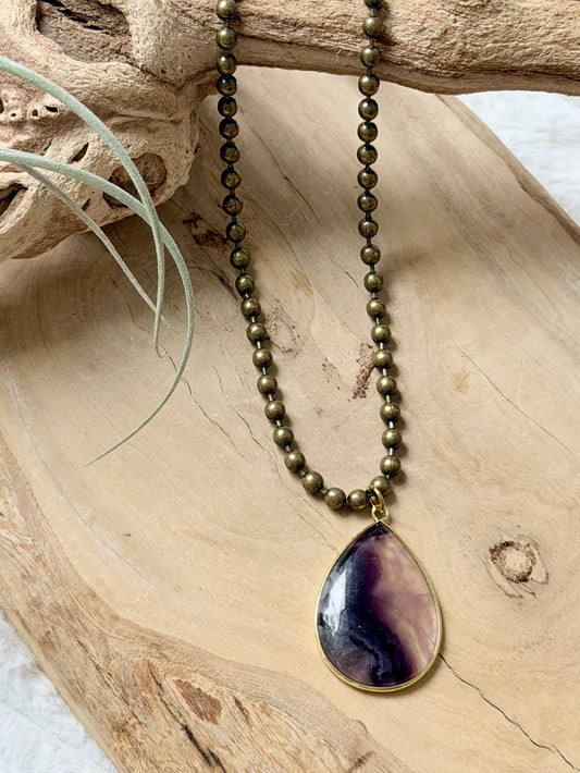 Fluorite + Antique Brass Necklace
