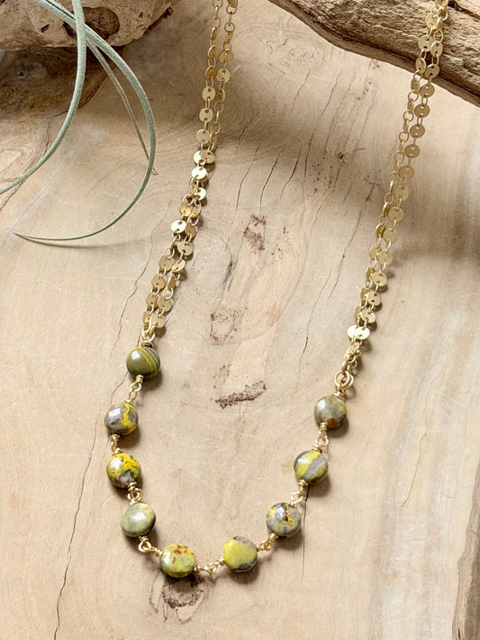 Bumblebee Jasper + Matte Gold Sequin Necklace