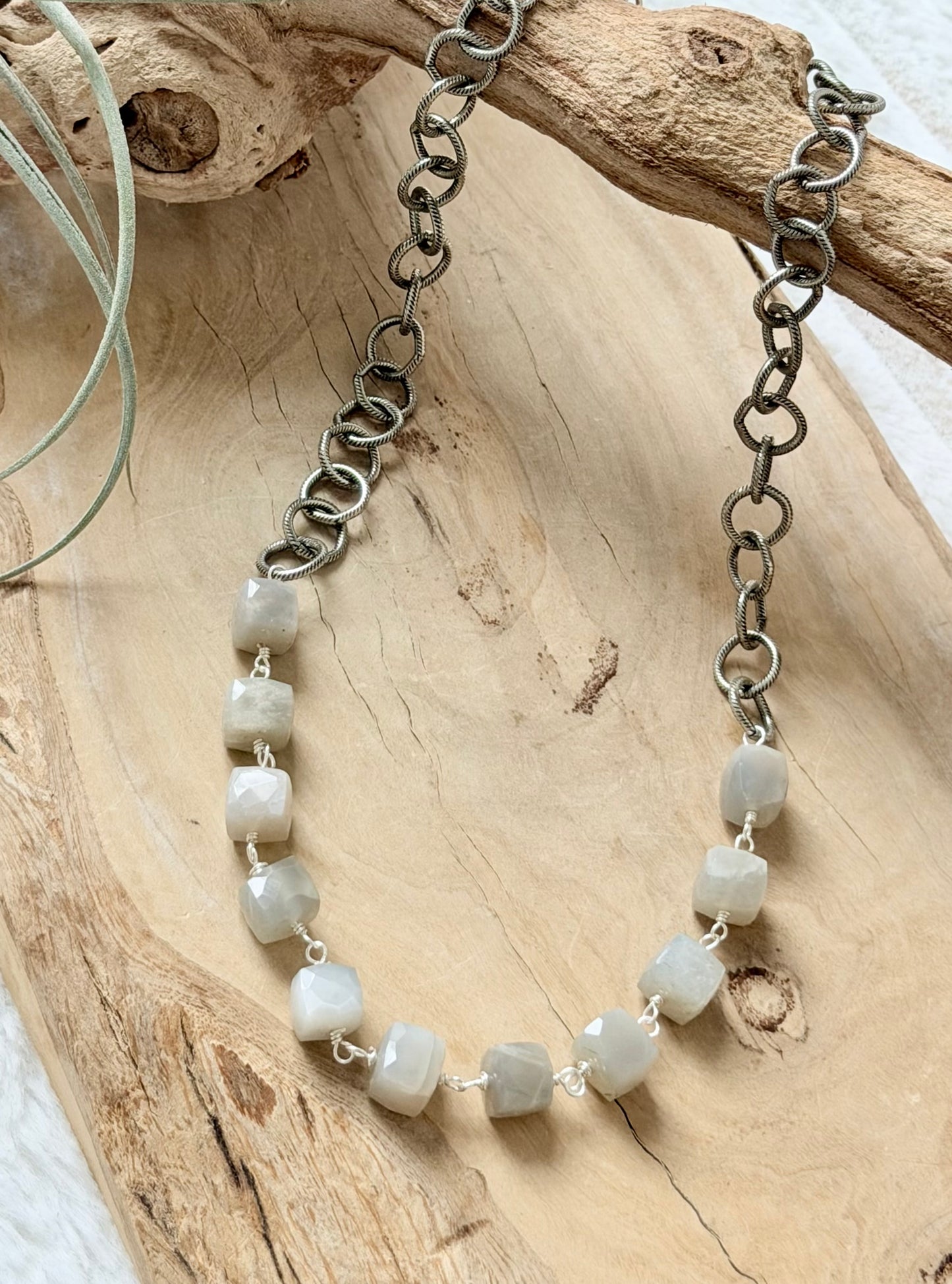 Gray Moonstone + Antique Silver Necklace