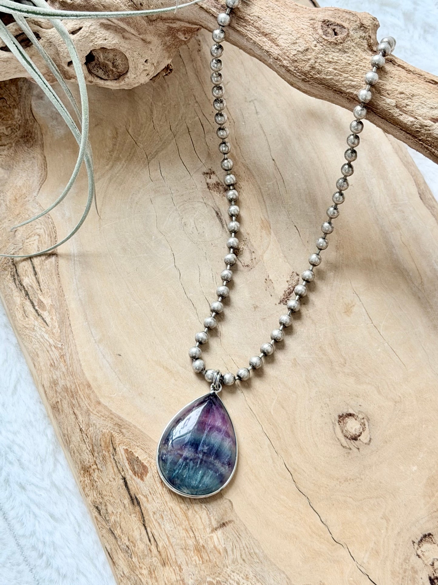 Fluorite + Antique Silver Necklace