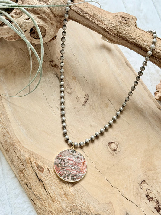 Leopard Jasper + Antique Silver Necklace