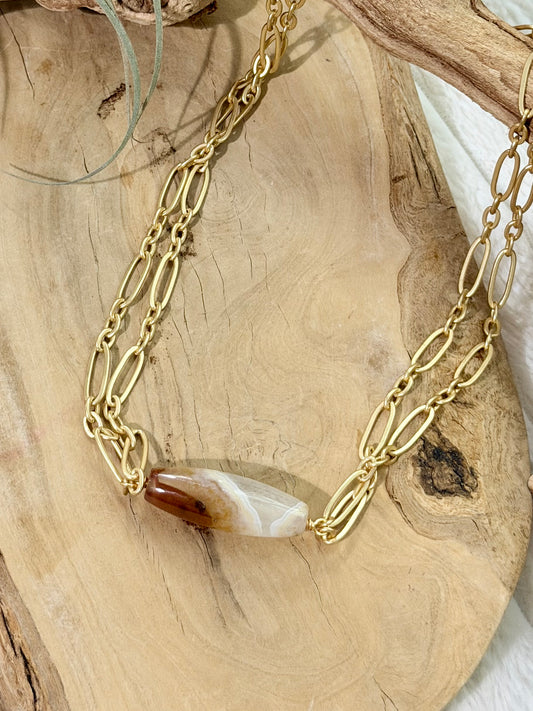 Phantom Agate + Matte Gold Necklace