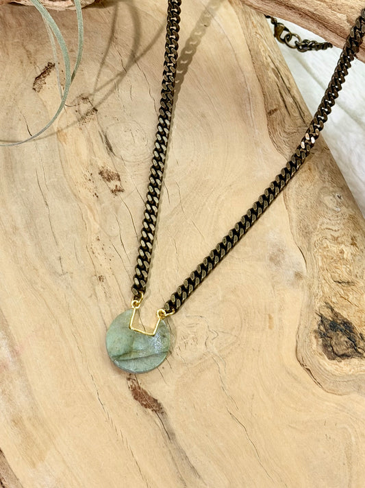 Labradorite + Antique Brass Pendant Necklace