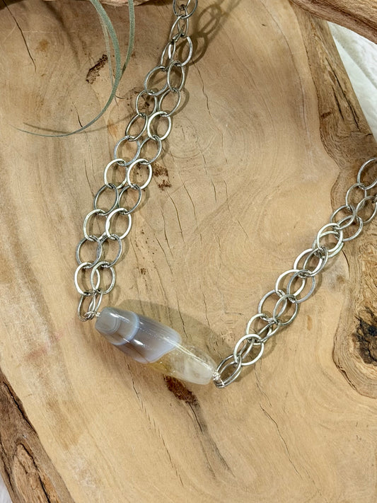 Phantom Agate + Antique Silver Necklace