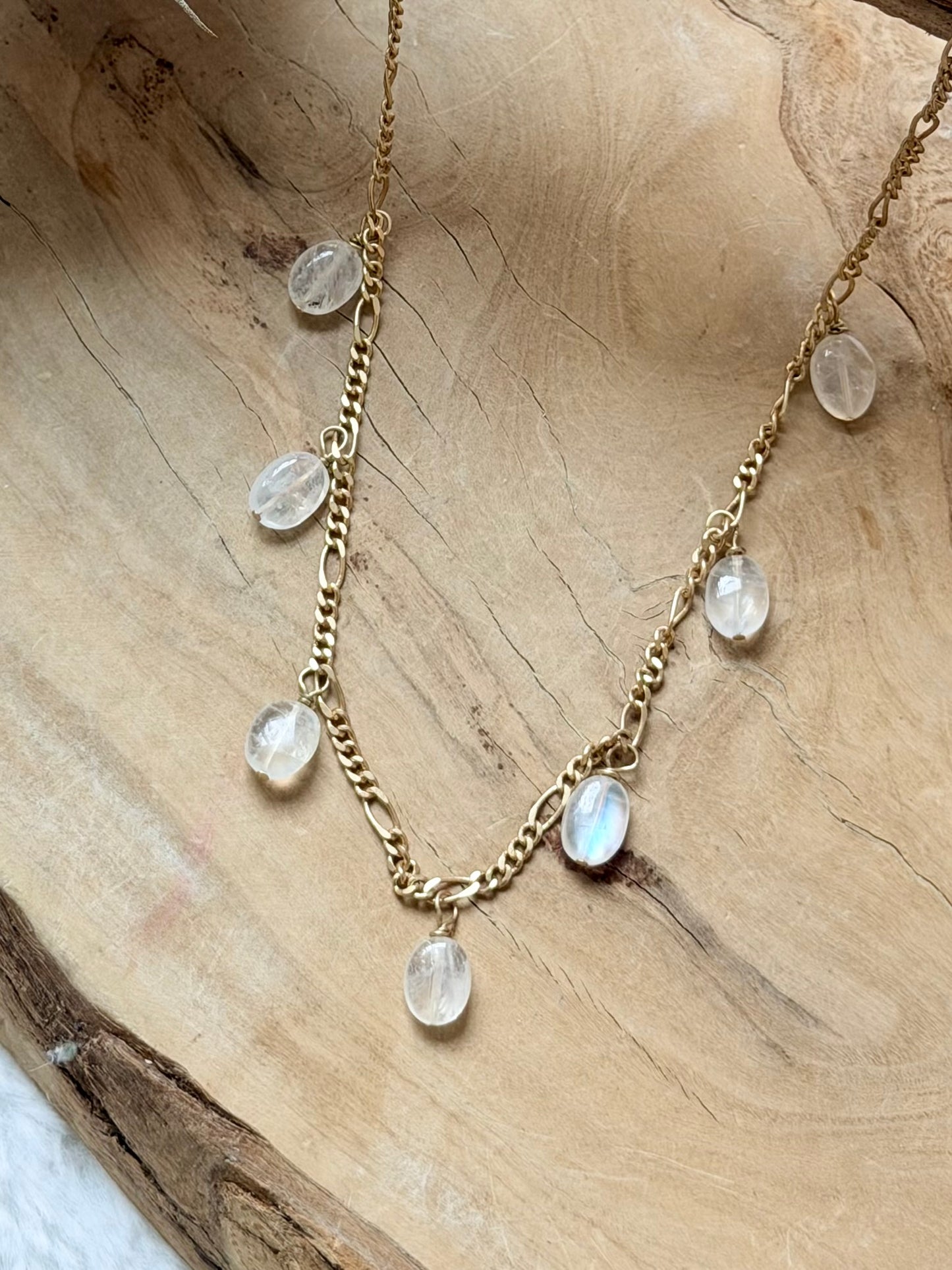 Rainbow Moonstone + Matte Gold Necklace