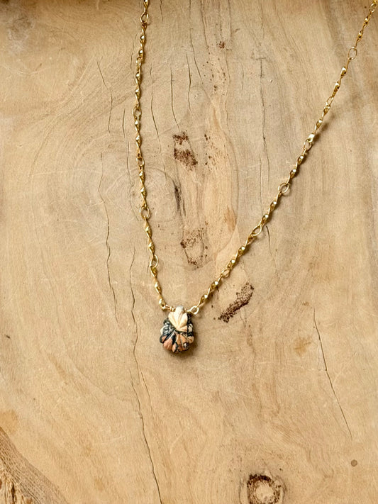 Hand-Carved Jasper + Gold Twist Necklace