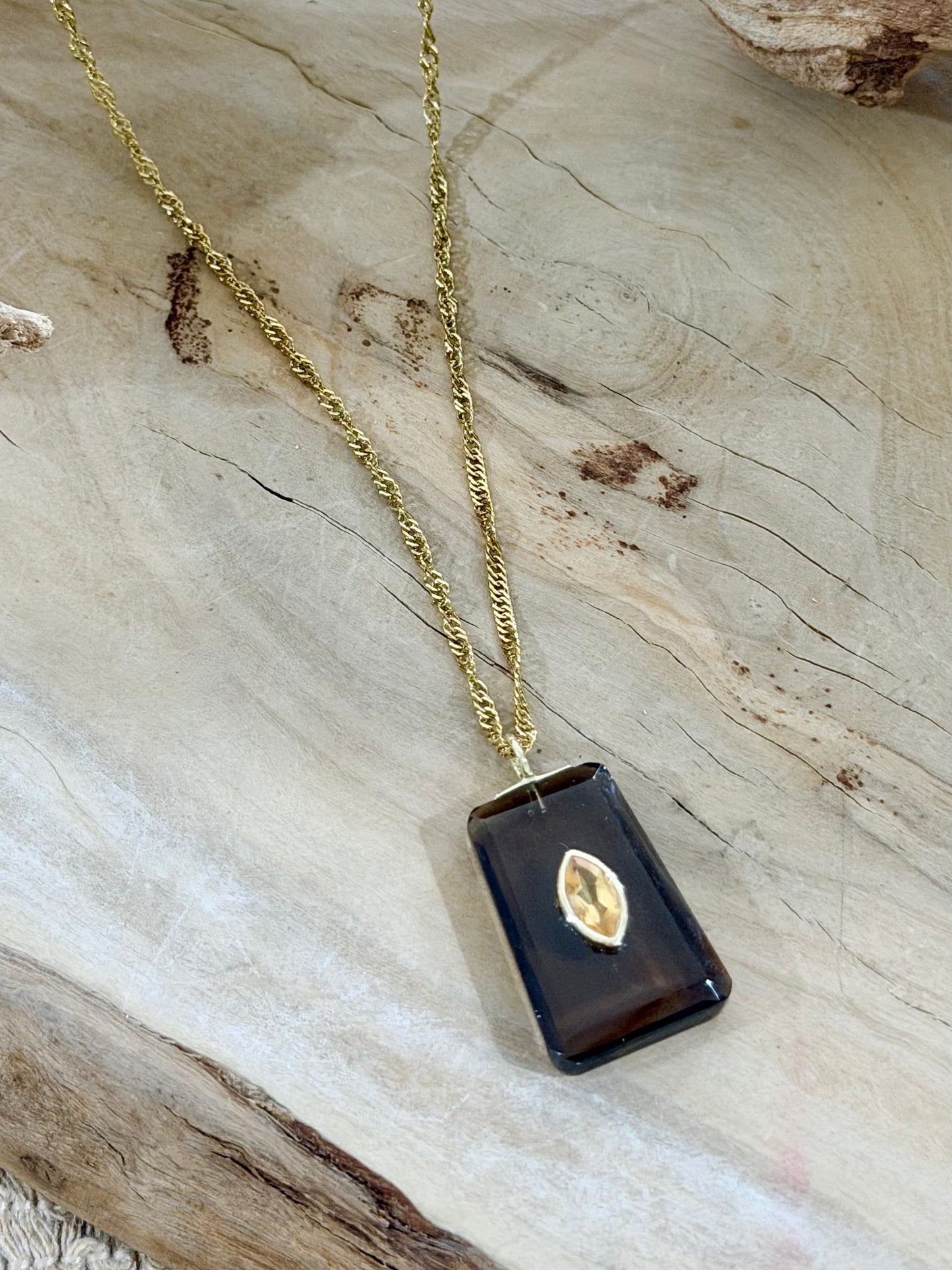 Smokey Quartz + Citrine Gold Necklace