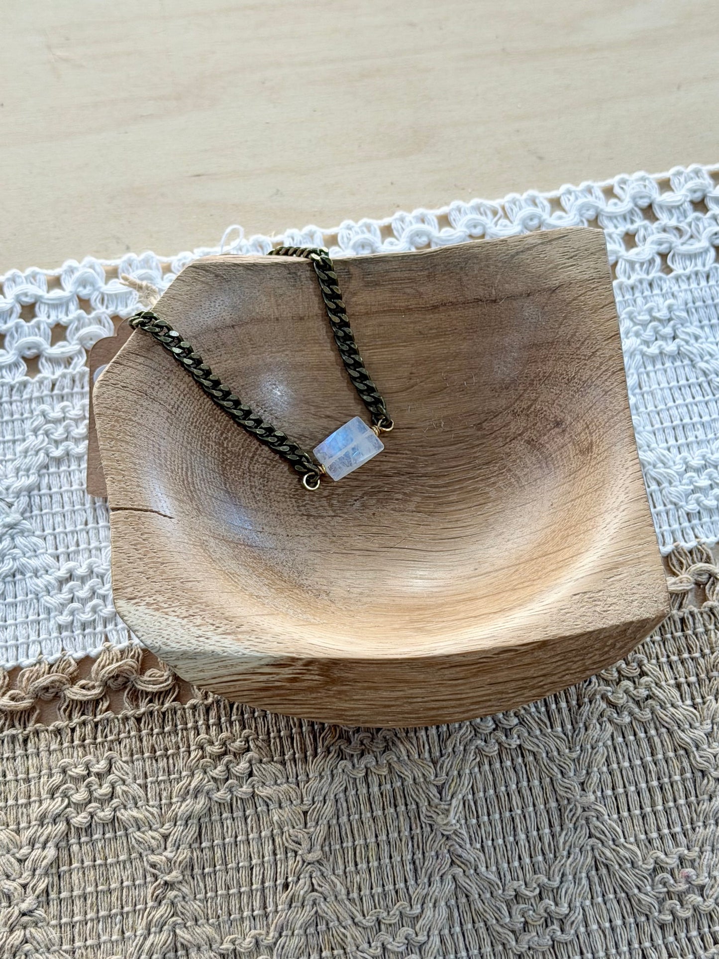 Rainbow Moonstone + Antique Brass Bracelet