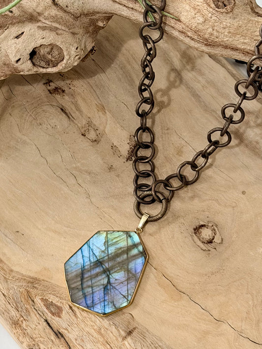 Labradorite + Antique Brass Necklace