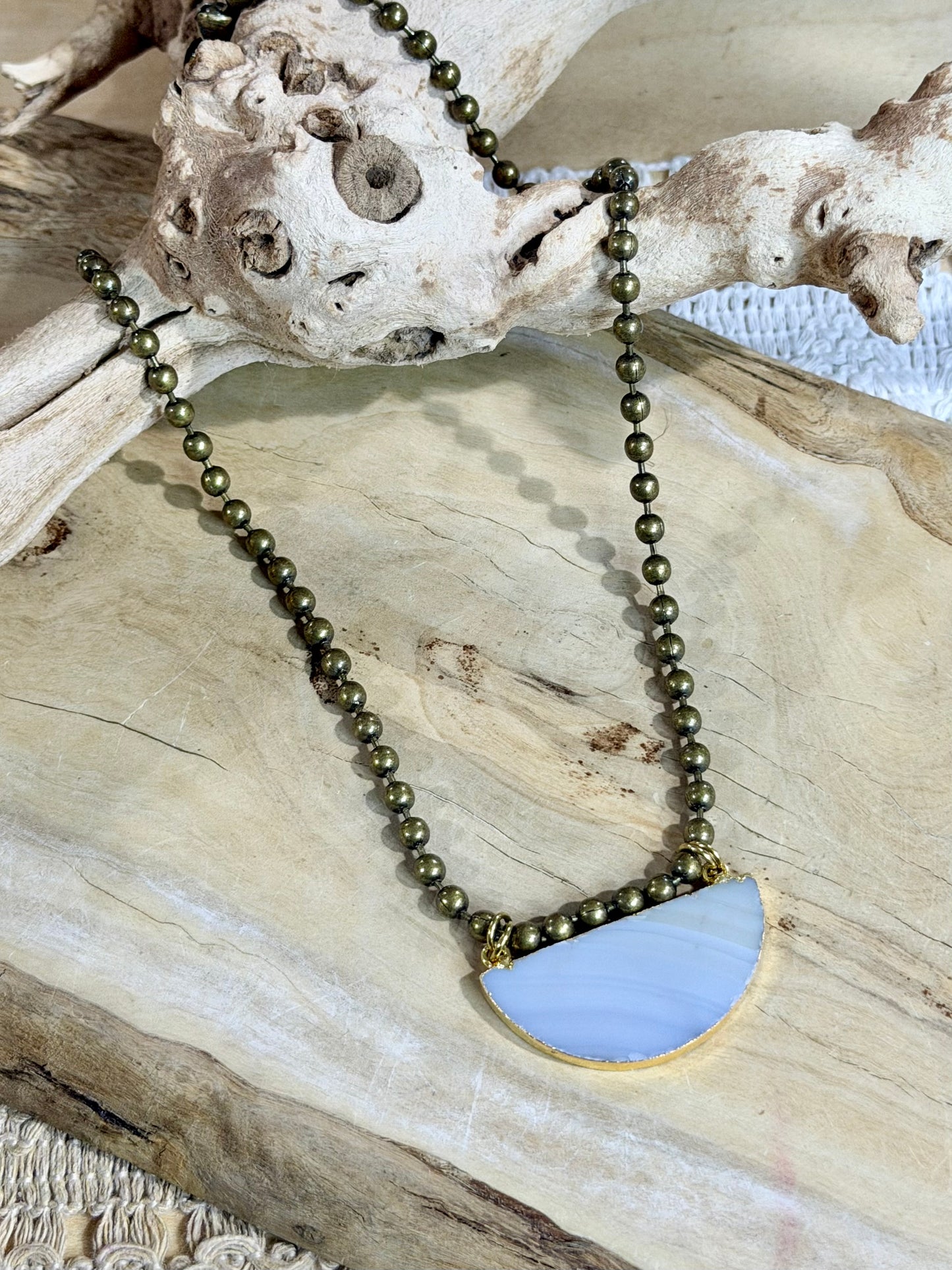 Agate + Antique Brass Ball Chain Necklace