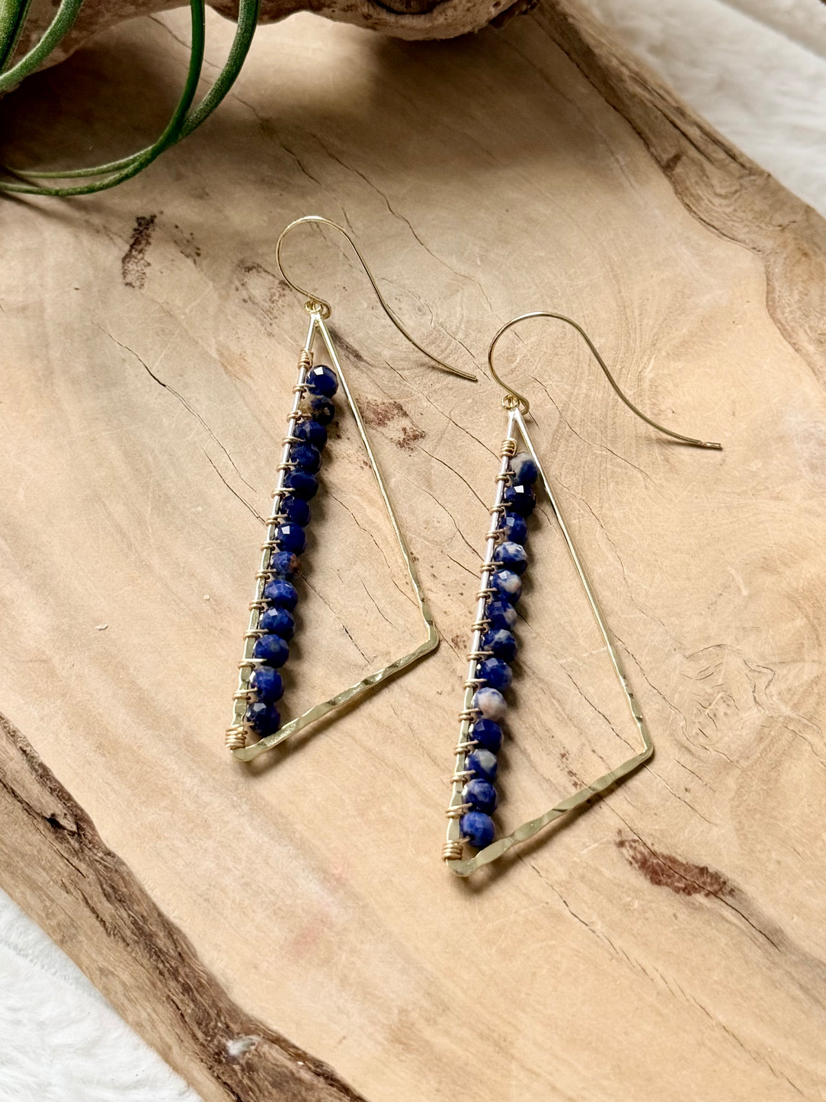 Orange Sodalite + Gold Large Triangle Earrings
