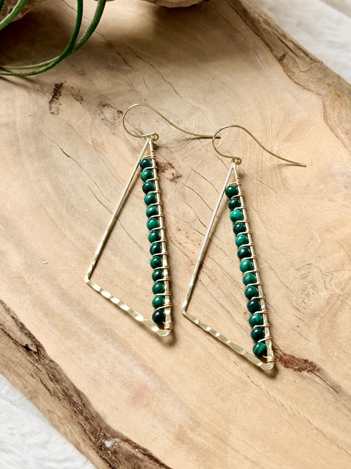 Malachite + Gold Large Triangle Earrings