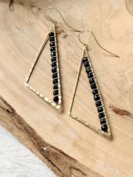 Rainbow Obsidian + Gold Large Triangle Earrings