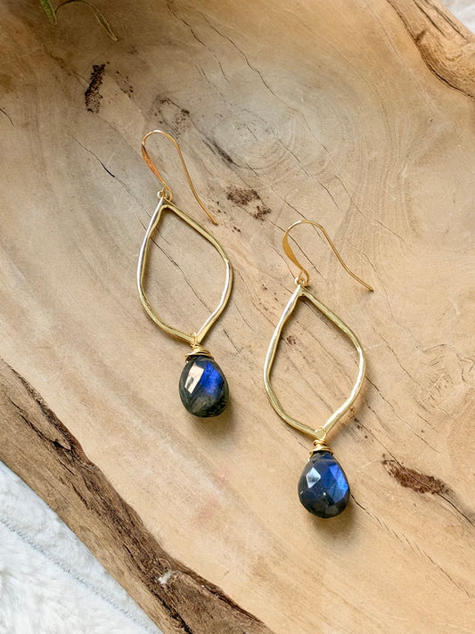 Black Labradorite + Gold Earrings
