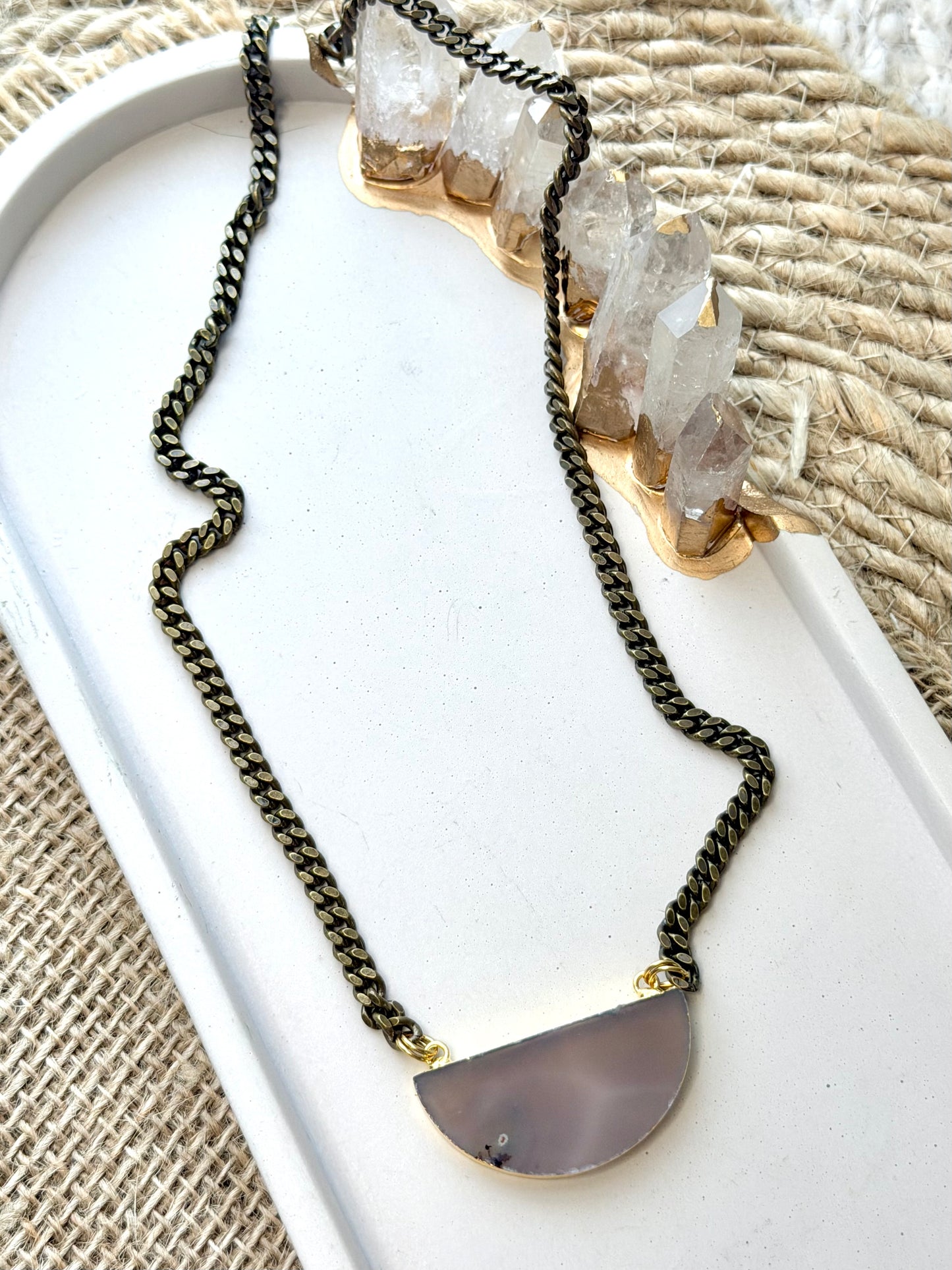 Agate + Antique Brass Necklace