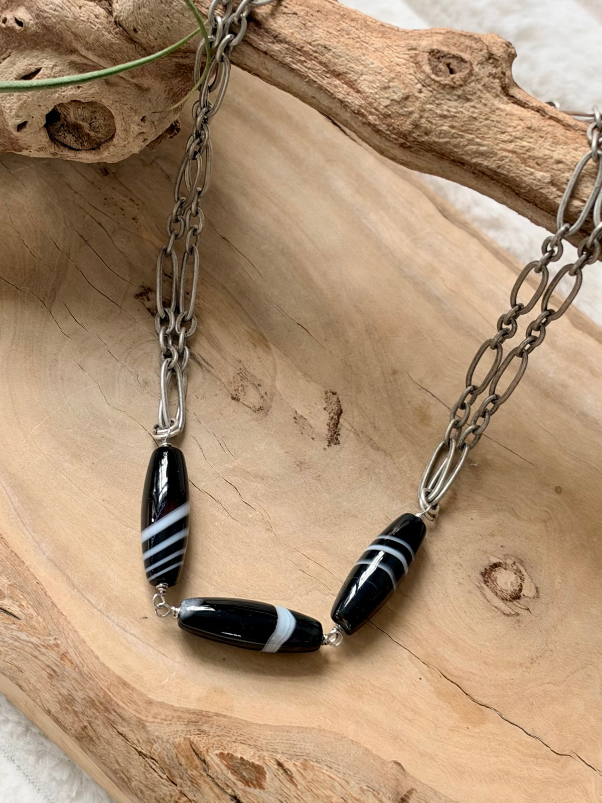 Tuxedo Agate + Antique Silver Necklace