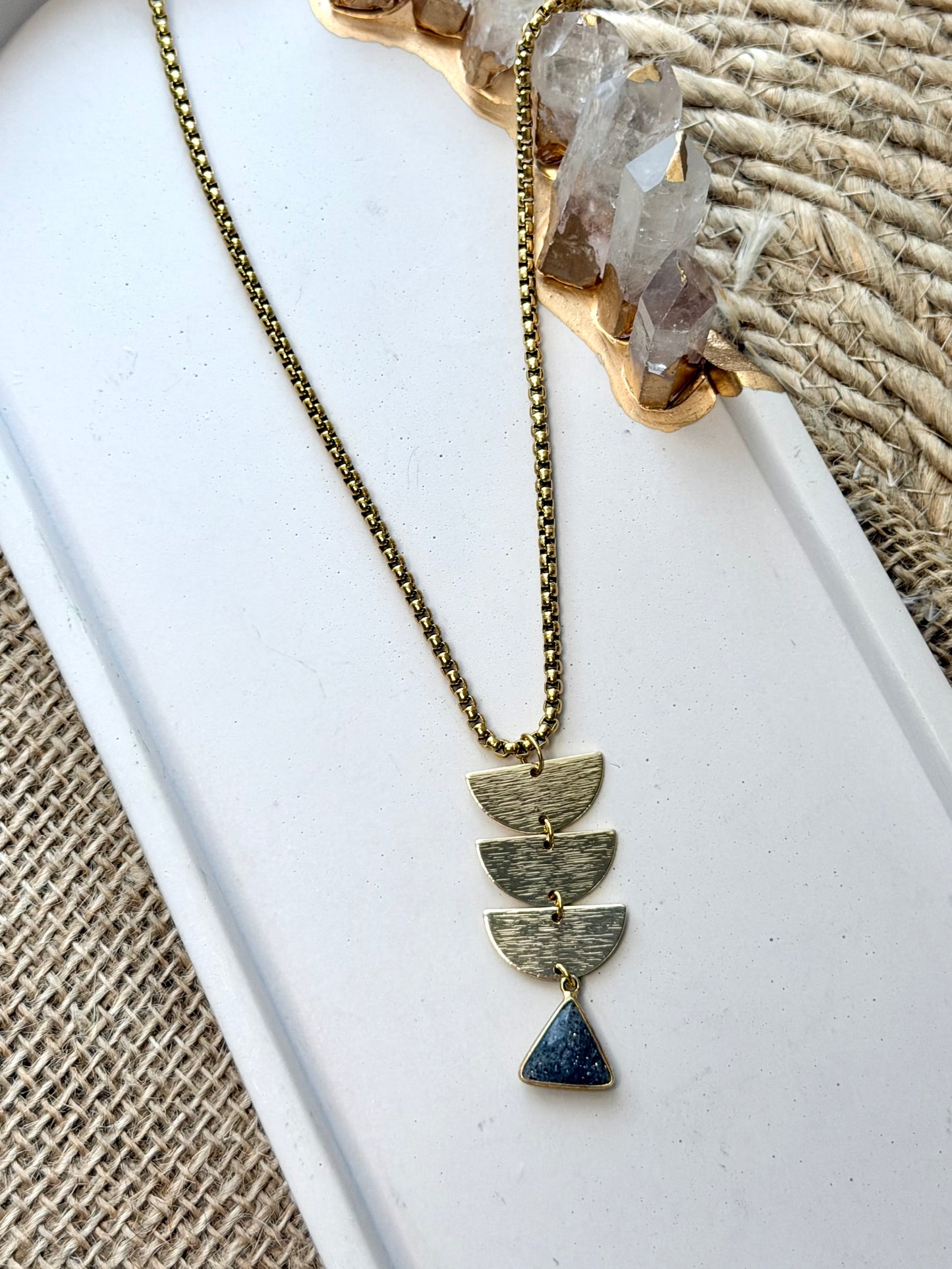 Black Sunstone + Gold Half Moon Necklace