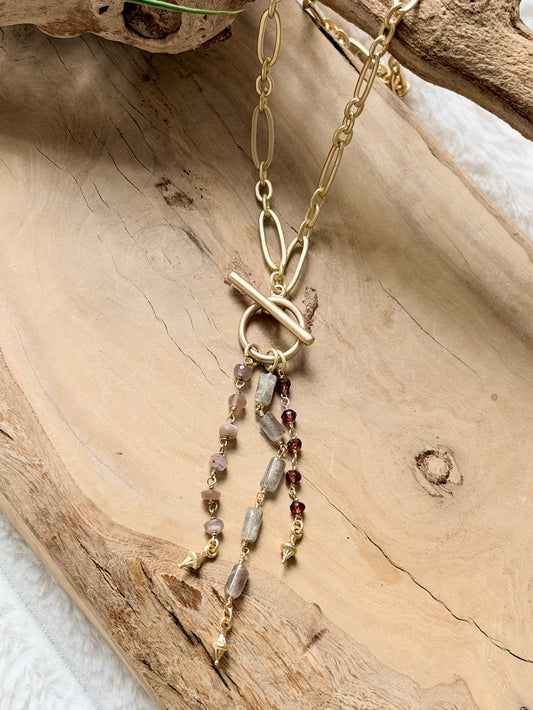 Gemstones + Matte Gold Toggle Necklace