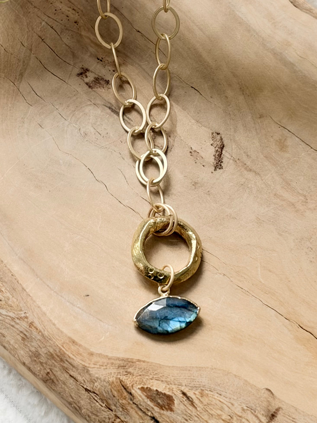 Labradorite Evil Eye + Matte Gold Necklace
