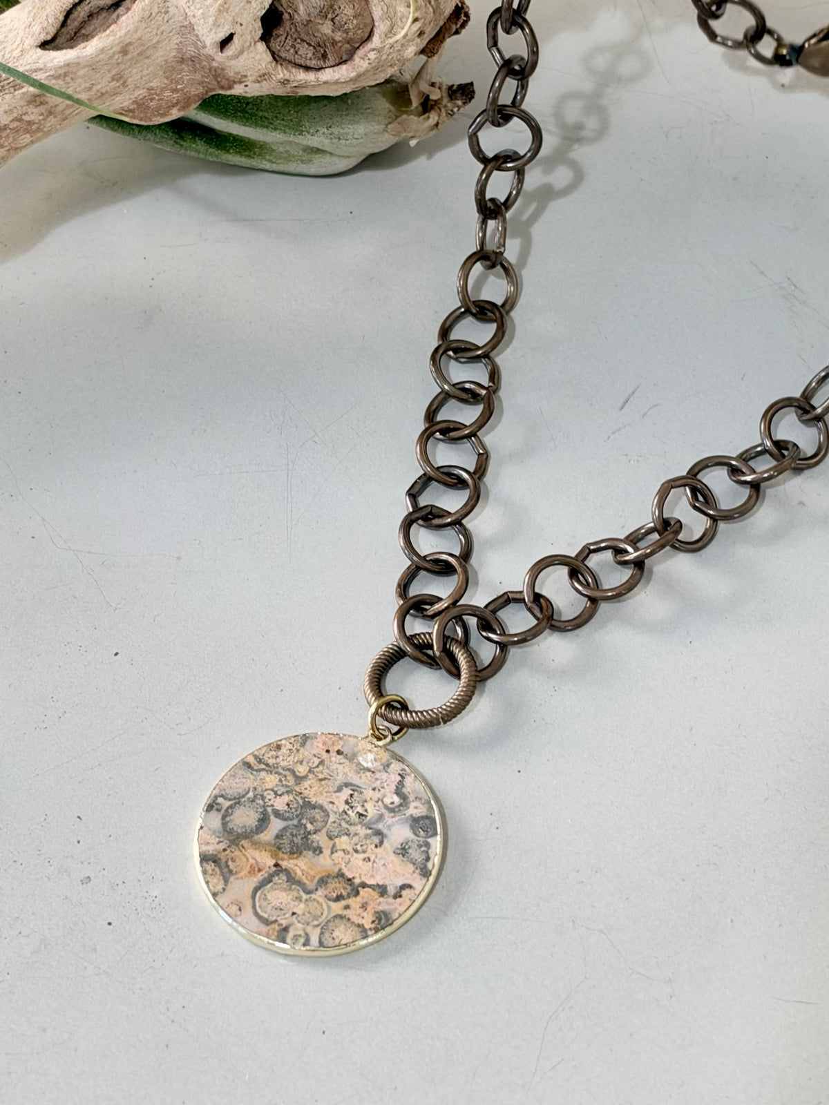 Leopard Jasper + Antique Brass Necklace