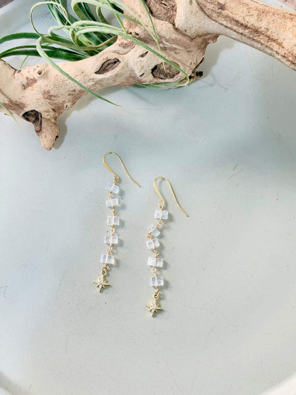 Rainbow Moonstone + Opal Gold Earrings
