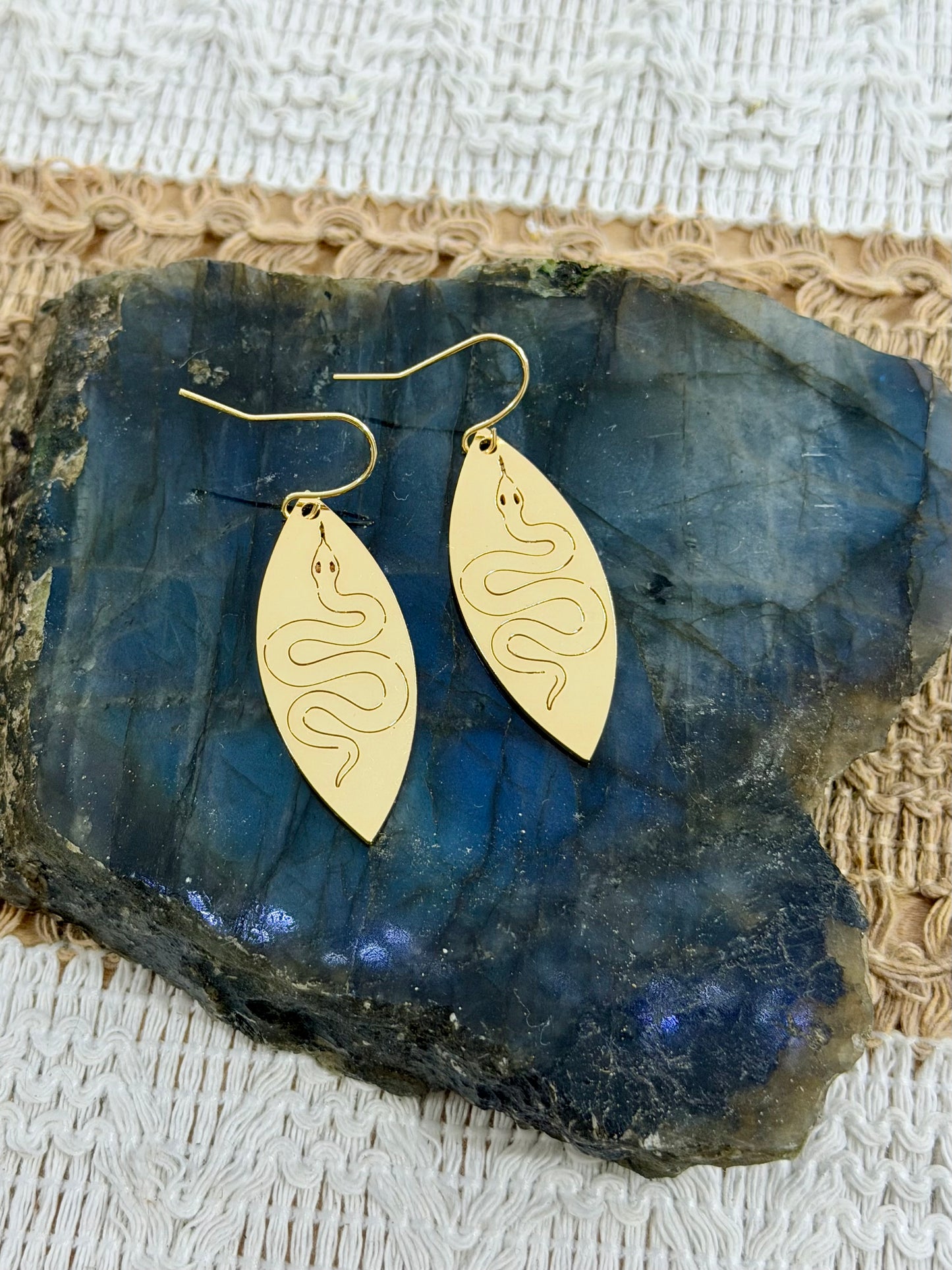 Gold Etched Snake Earrings