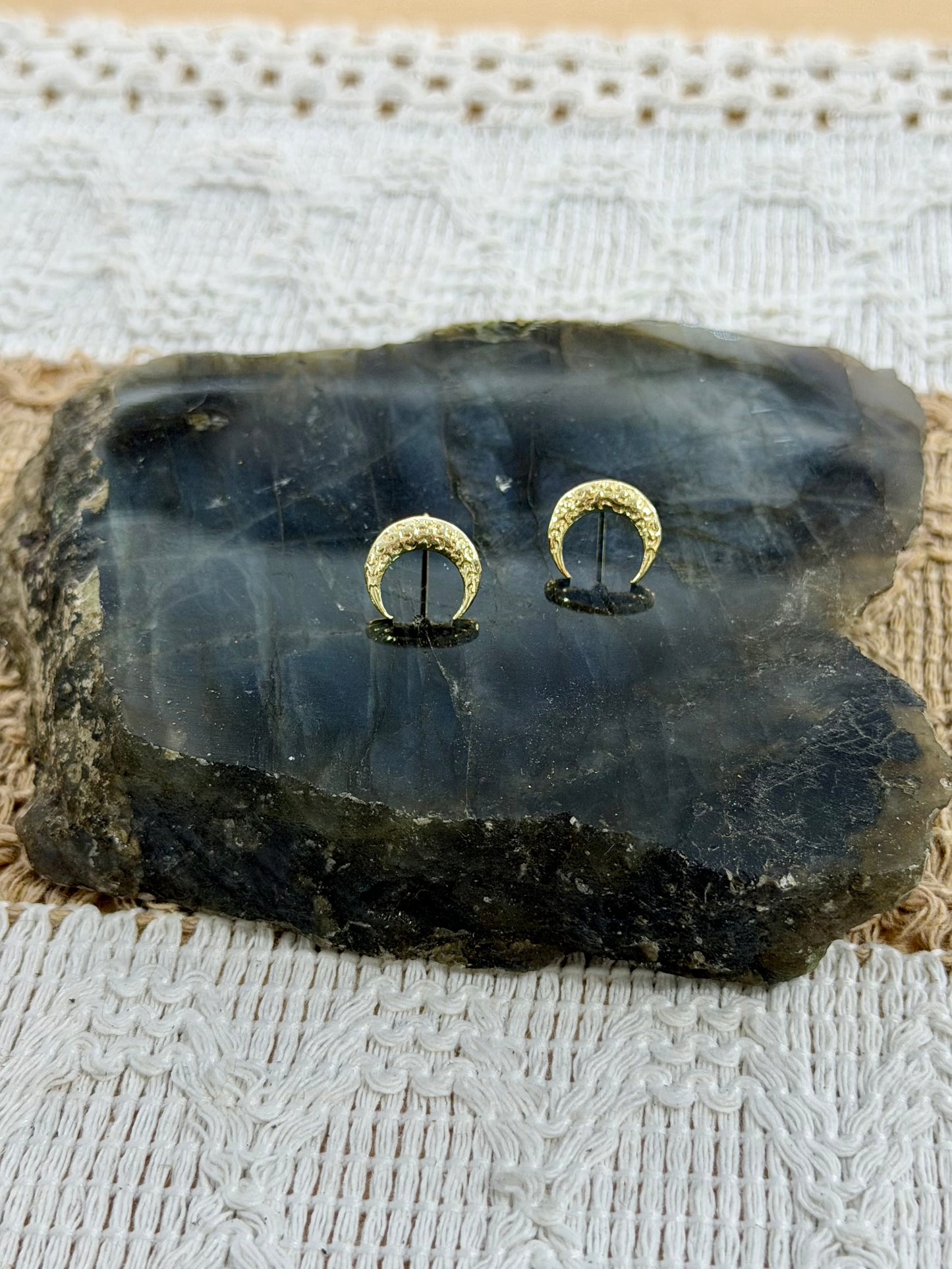 Gold Crescent Moon Mini Stud Earrings