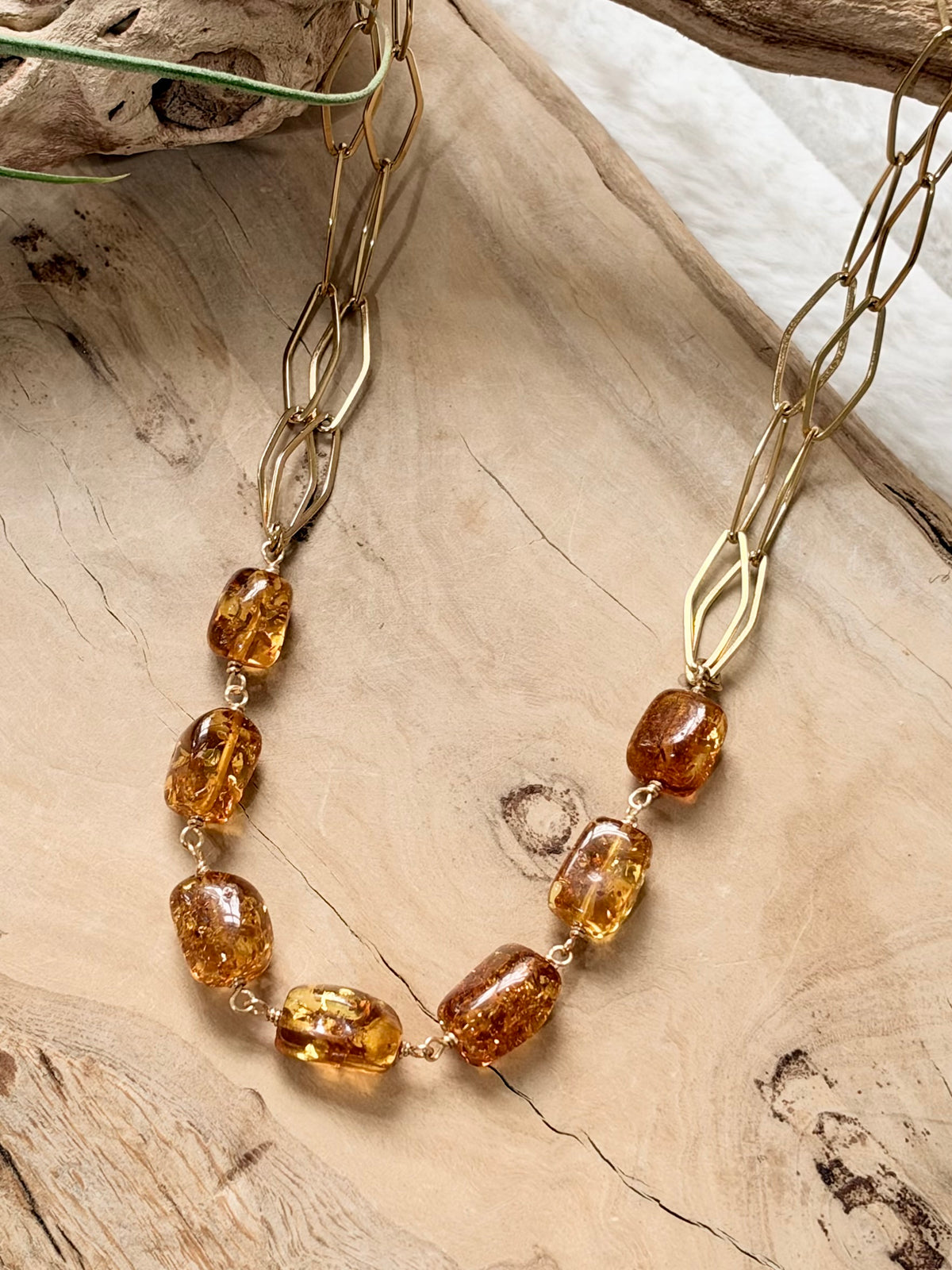 Amber + Gold Double Chain Necklace