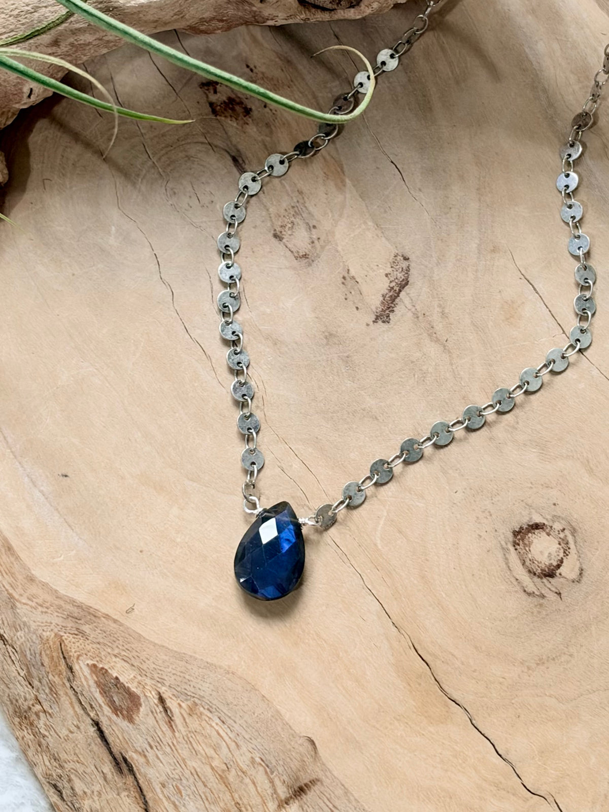 Black Labradorite + Antique Silver Necklace