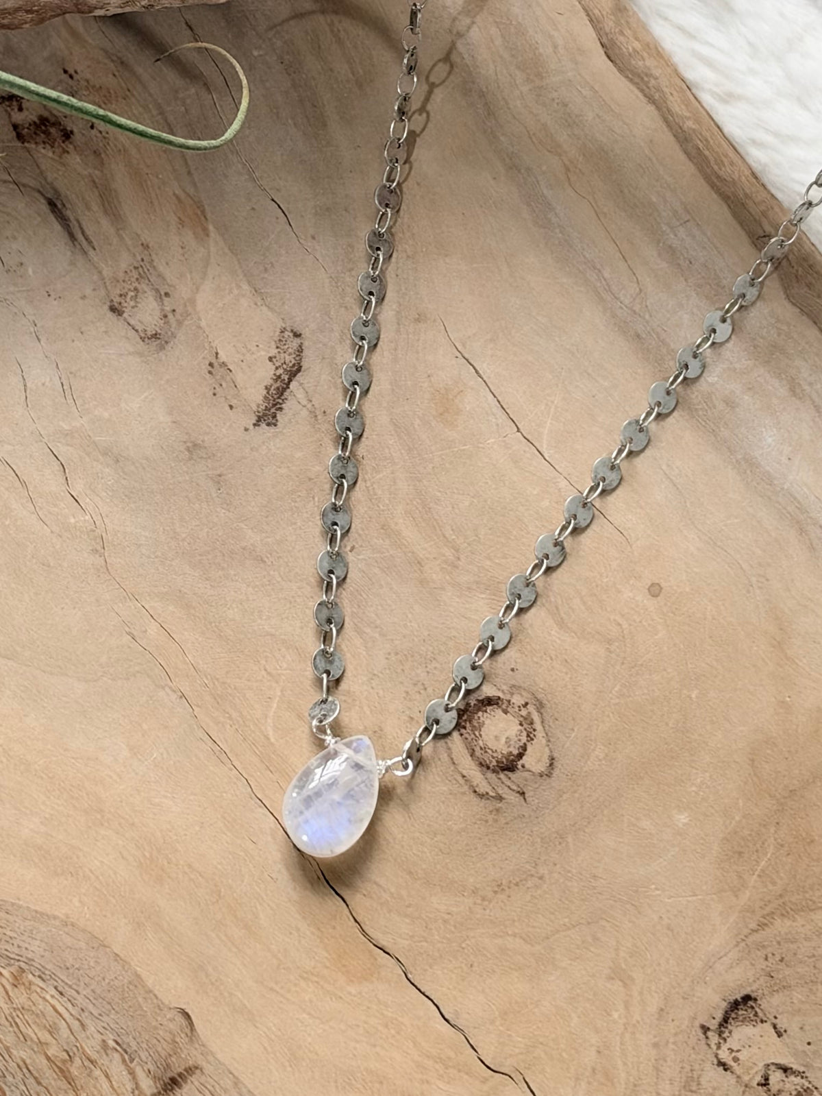 Rainbow Moonstone + Antique Silver Necklace