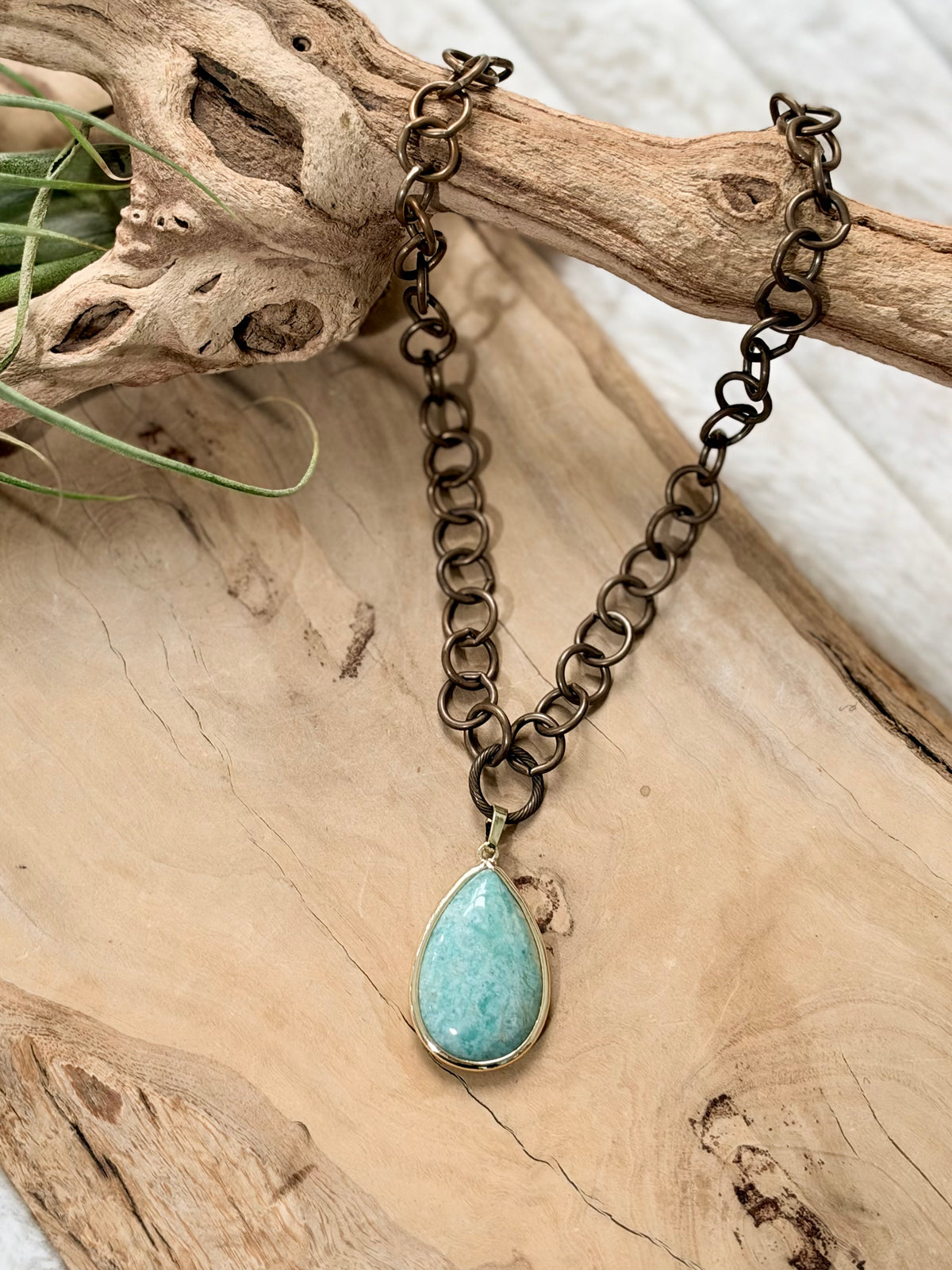 Amazonite + Antique Brass Necklace