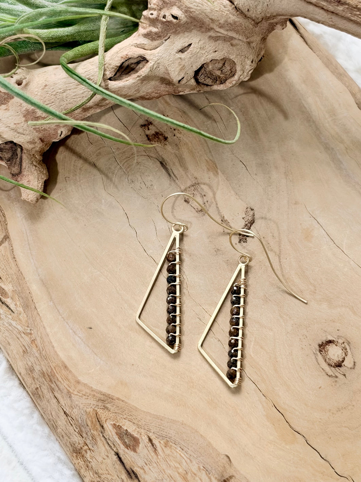 Bronzite + Matte Gold Triangle Earrings