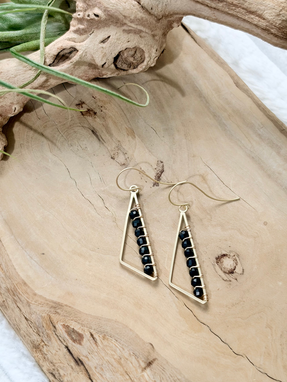 Rainbow Obsidian + Matte Gold Triangle Earrings