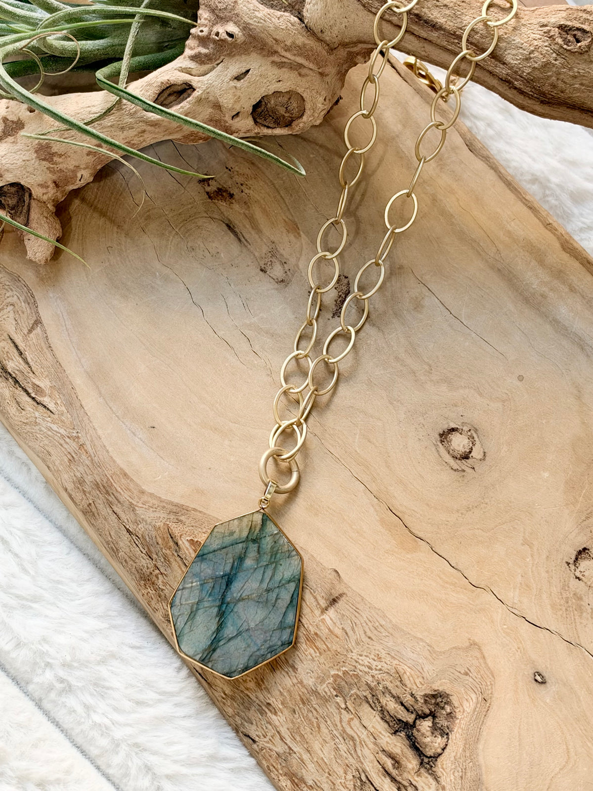 Labradorite + Matte Gold Chain Necklace