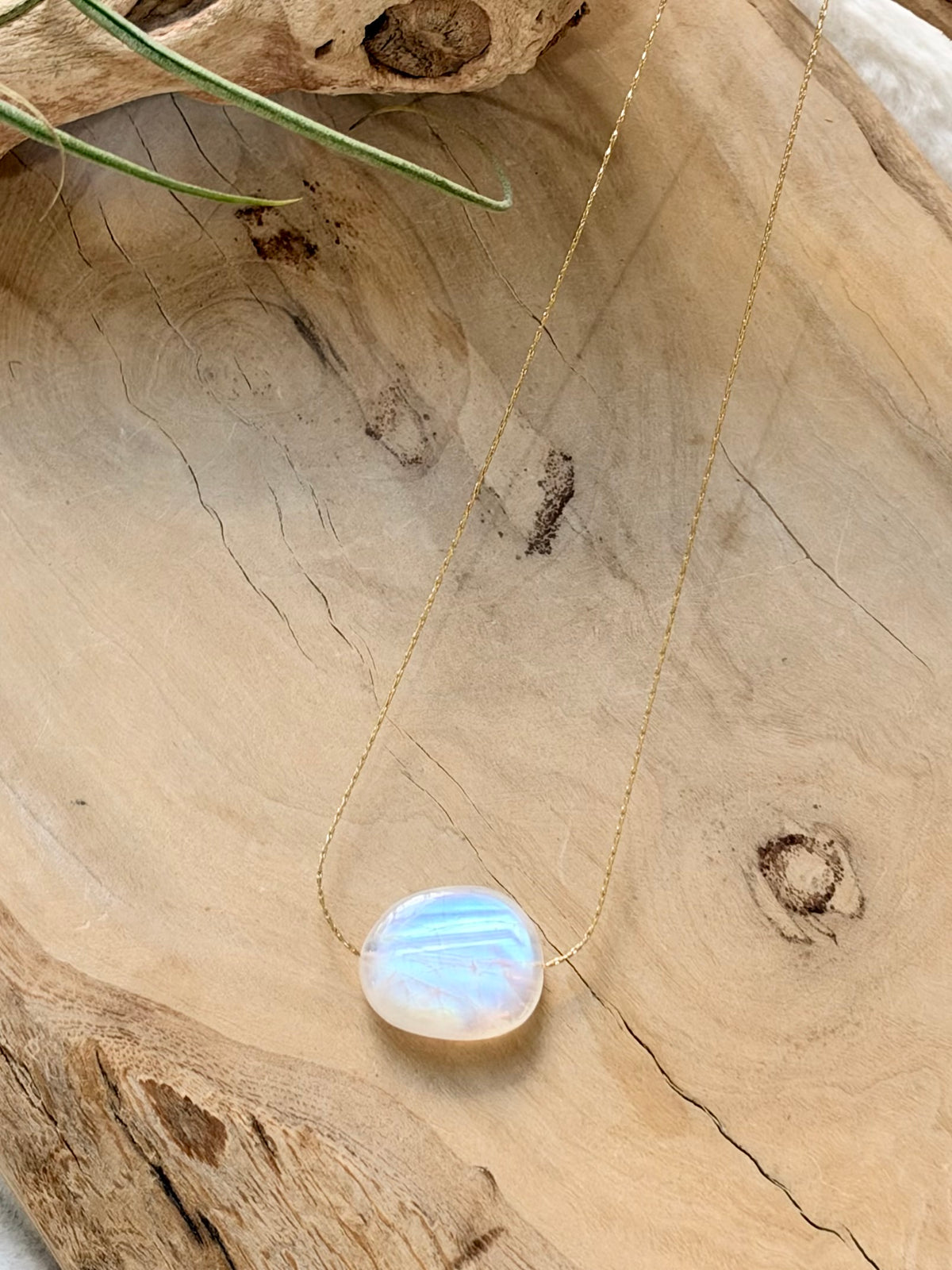 Rainbow Moonstone + Gold Floating Gem Necklace