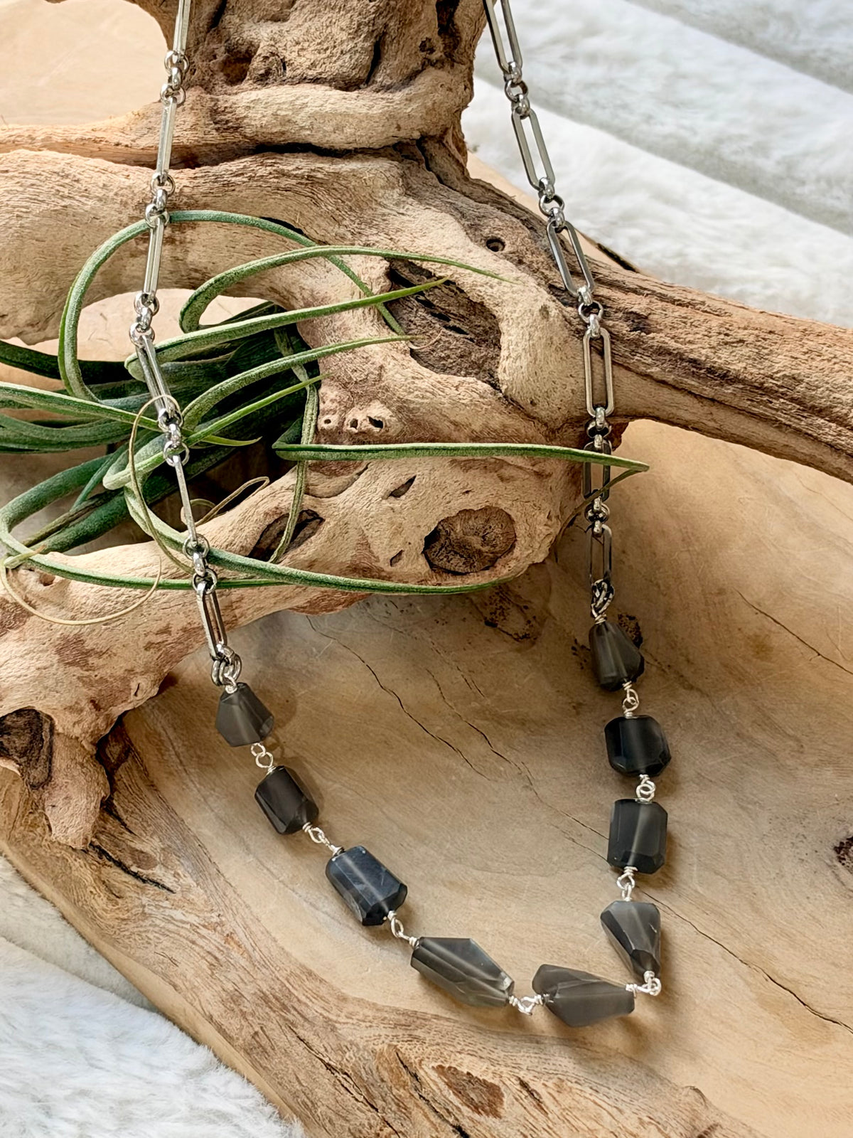 Gray Moonstone + Silver Necklace