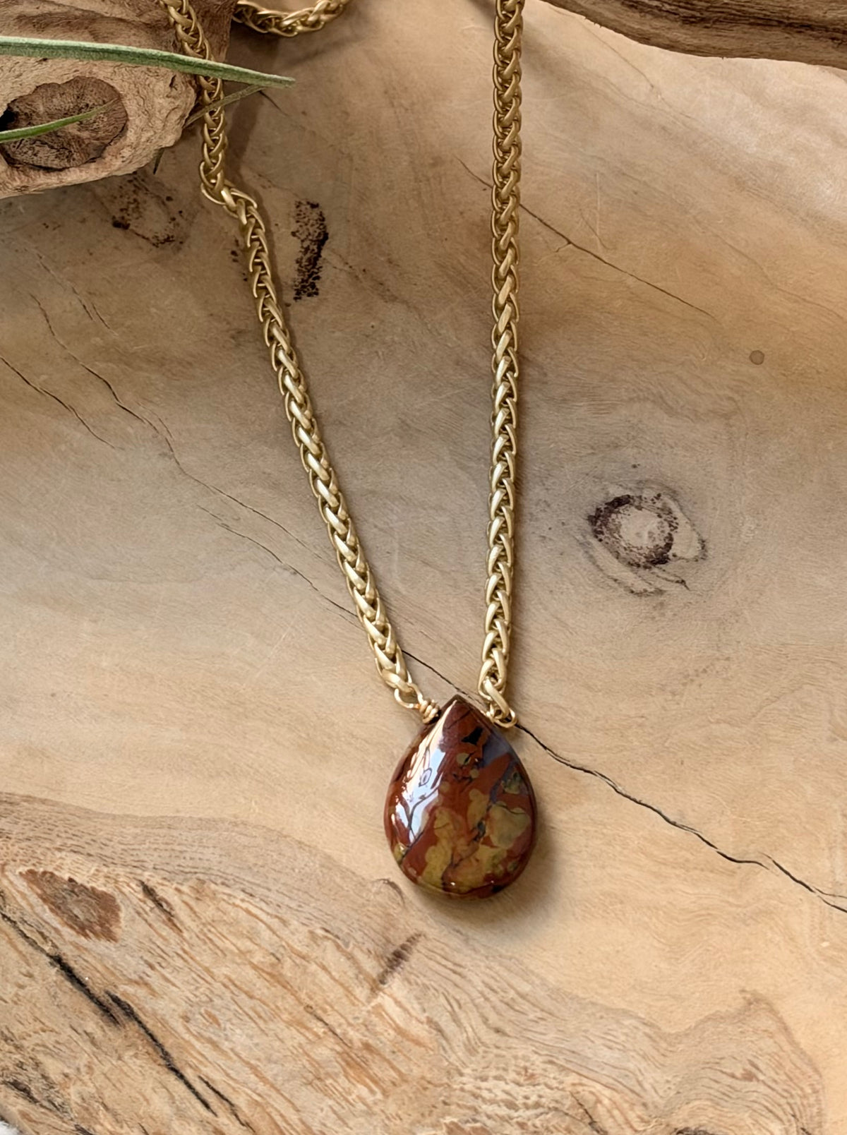Red Ocean Jasper + Matte Gold Necklace