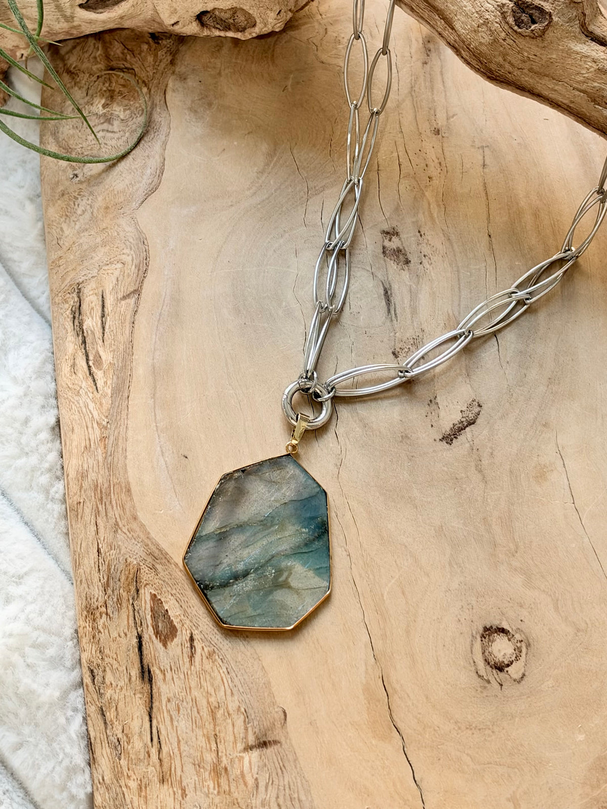 Labradorite + Silver Double Chain Necklace