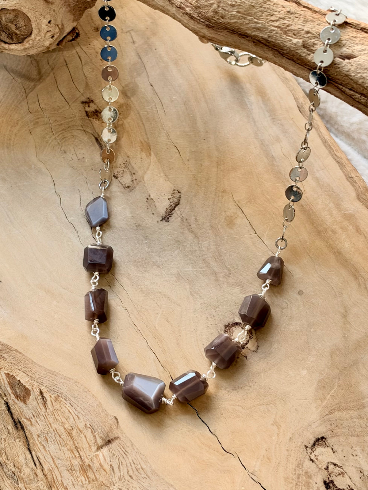 Chocolate Moonstone + Silver Necklace