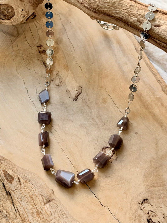 Chocolate Moonstone + Silver Necklace