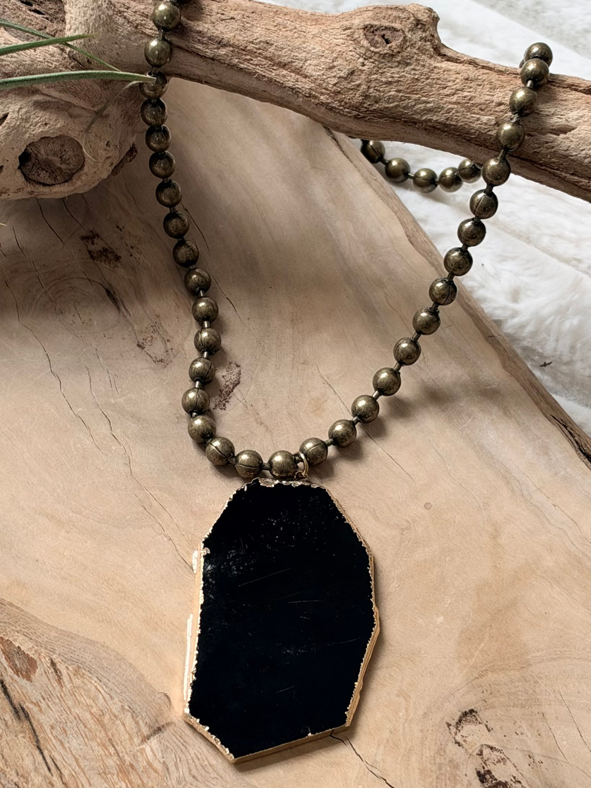 Black Onyx + Antique Brass Necklace