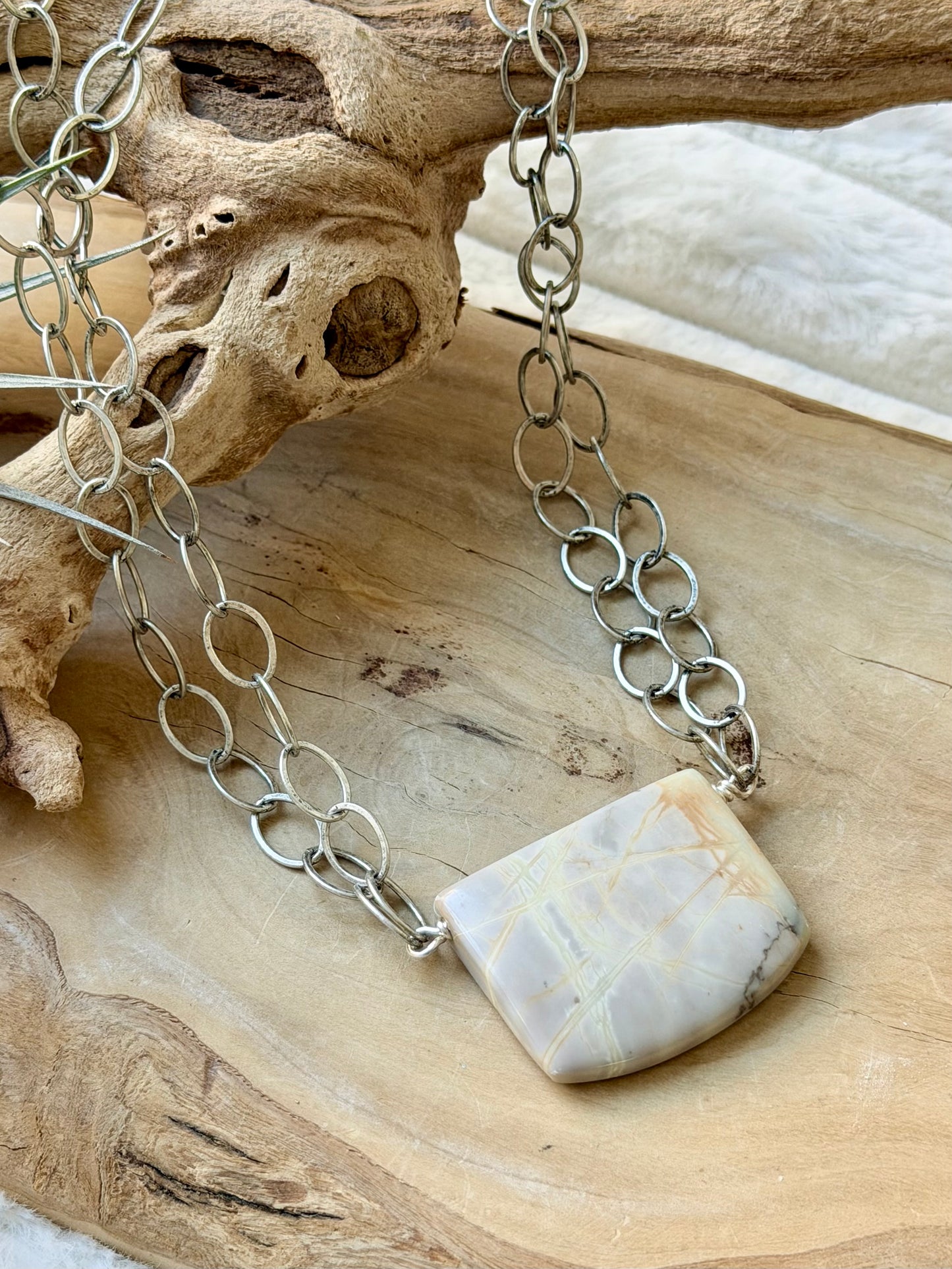 Picasso Jasper + Antique Silver Double Chain Necklace