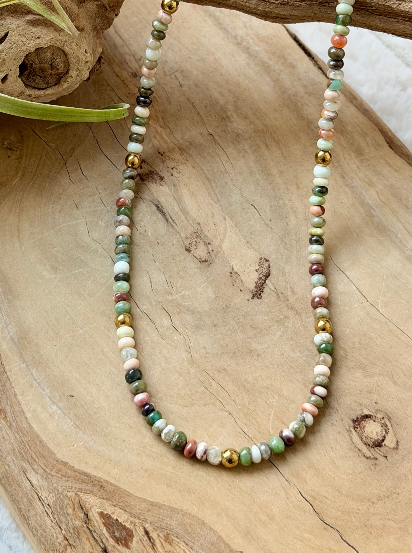 Mixed Opal + Gold Beaded Necklace