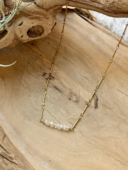 Madagascar Moonstone + Gold Stainless Steel Necklace