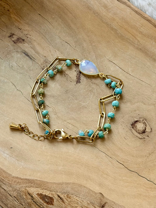 Opalite + Turquoise Duet Bracelet in Gold Stainless Steel